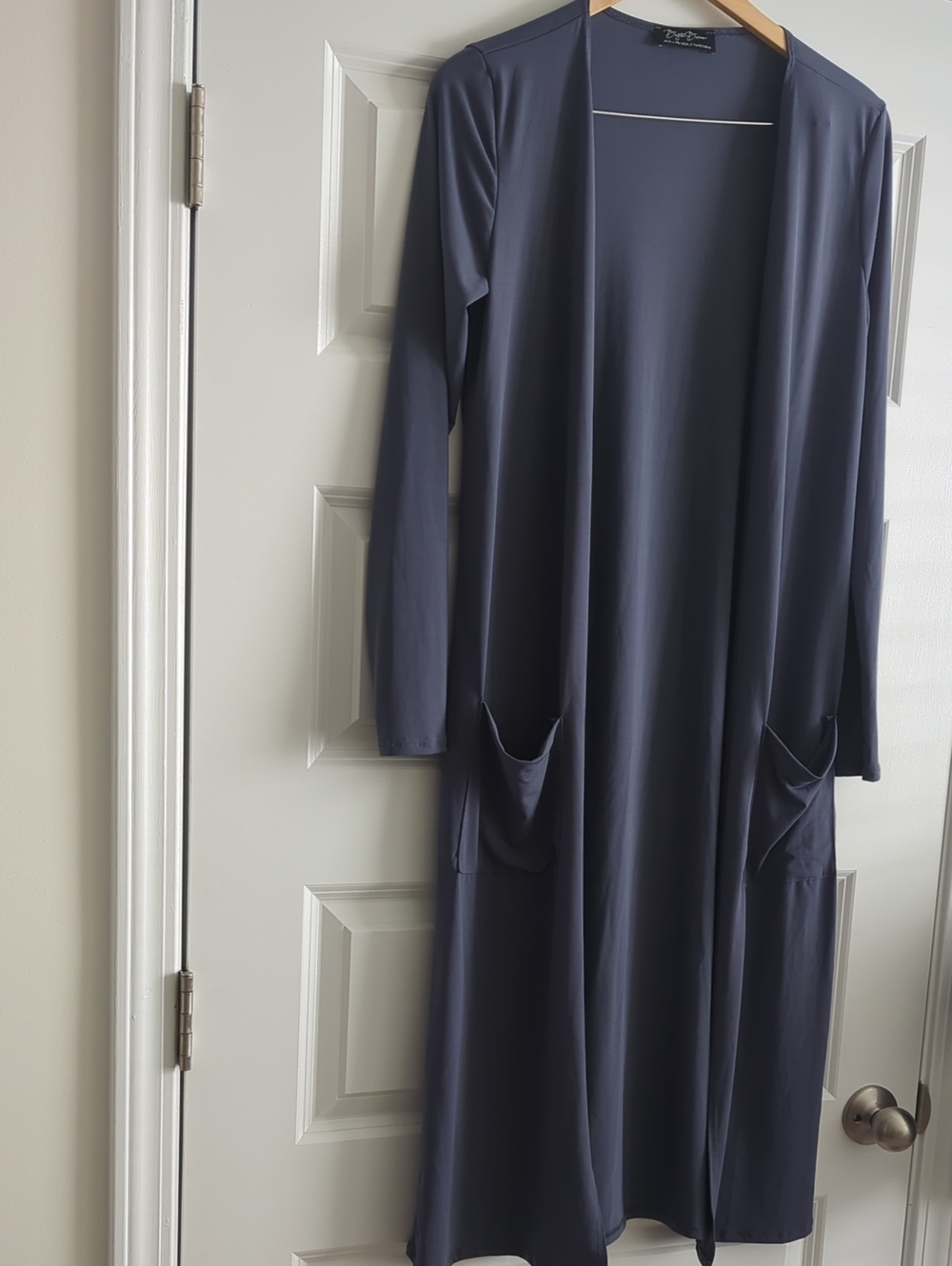 Bridgette Brianna Long Open-Front Women's Cardigan - Slate Blue P2P 20-24 L46